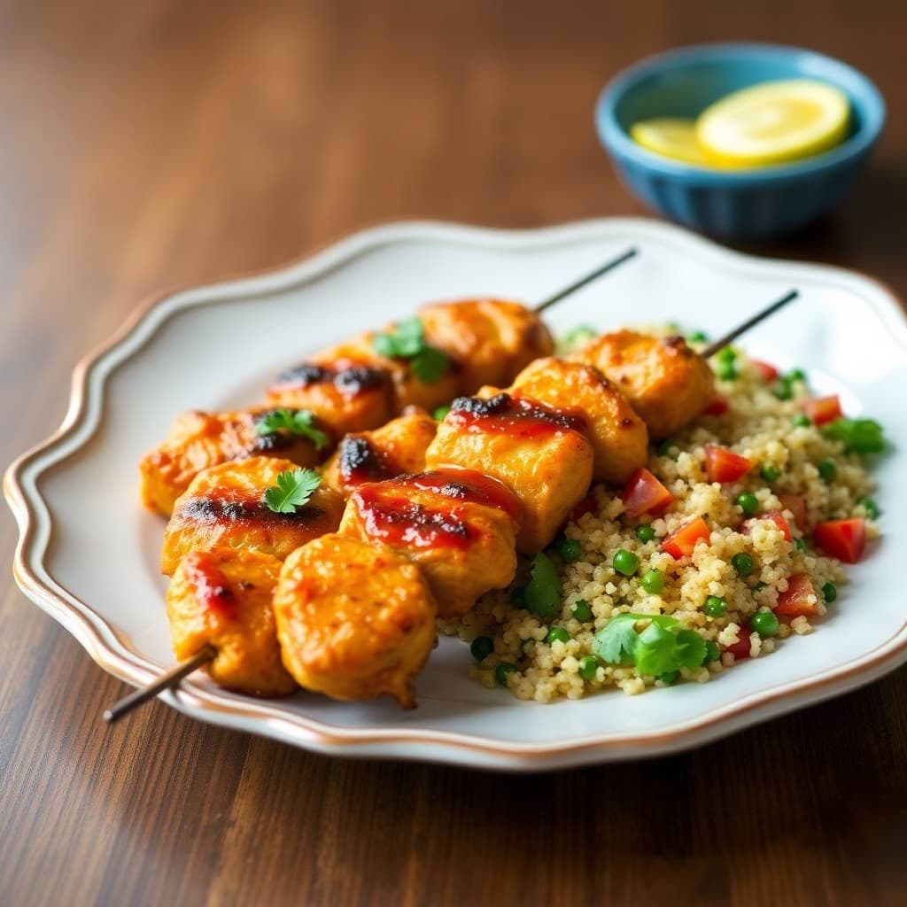 Zesty Peruvian Chicken Skewers with Quinoa Salad