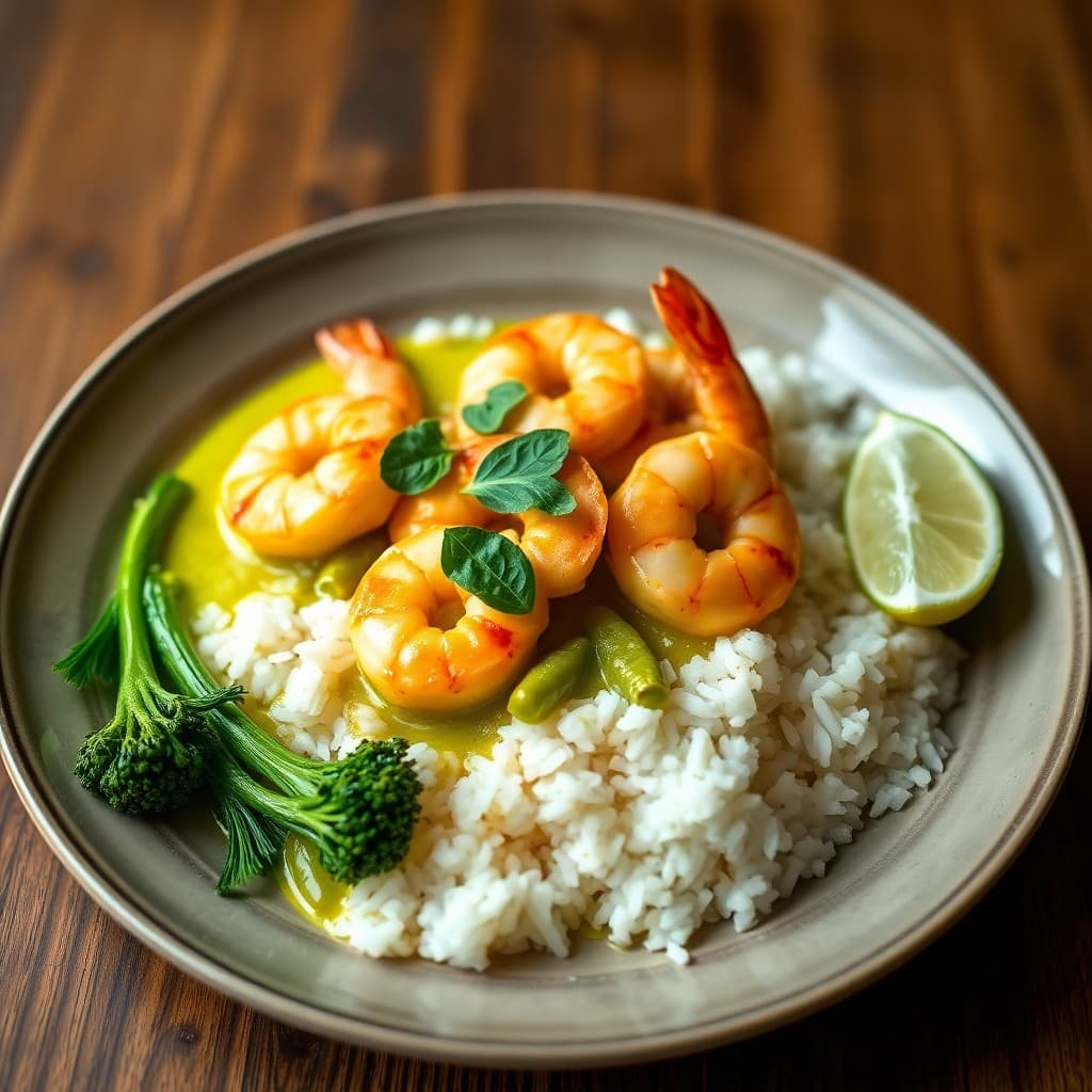 Thai Green Curry Shrimp with Jasmine Rice & Charred Broccolini