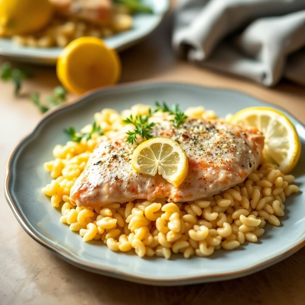 Zesty Lemon Chicken Piccata with Parmesan Orzo
