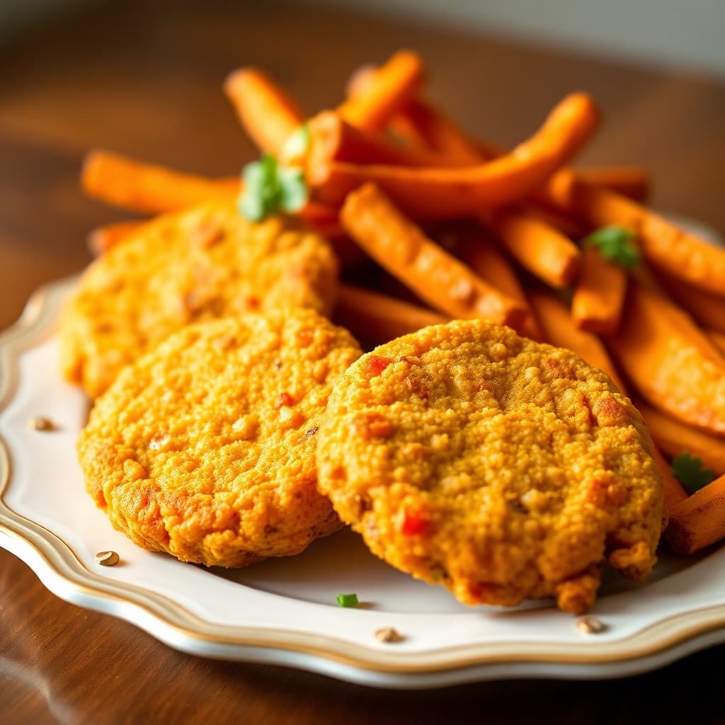 Baked Veggie Nuggets with Sweet Potato Fries