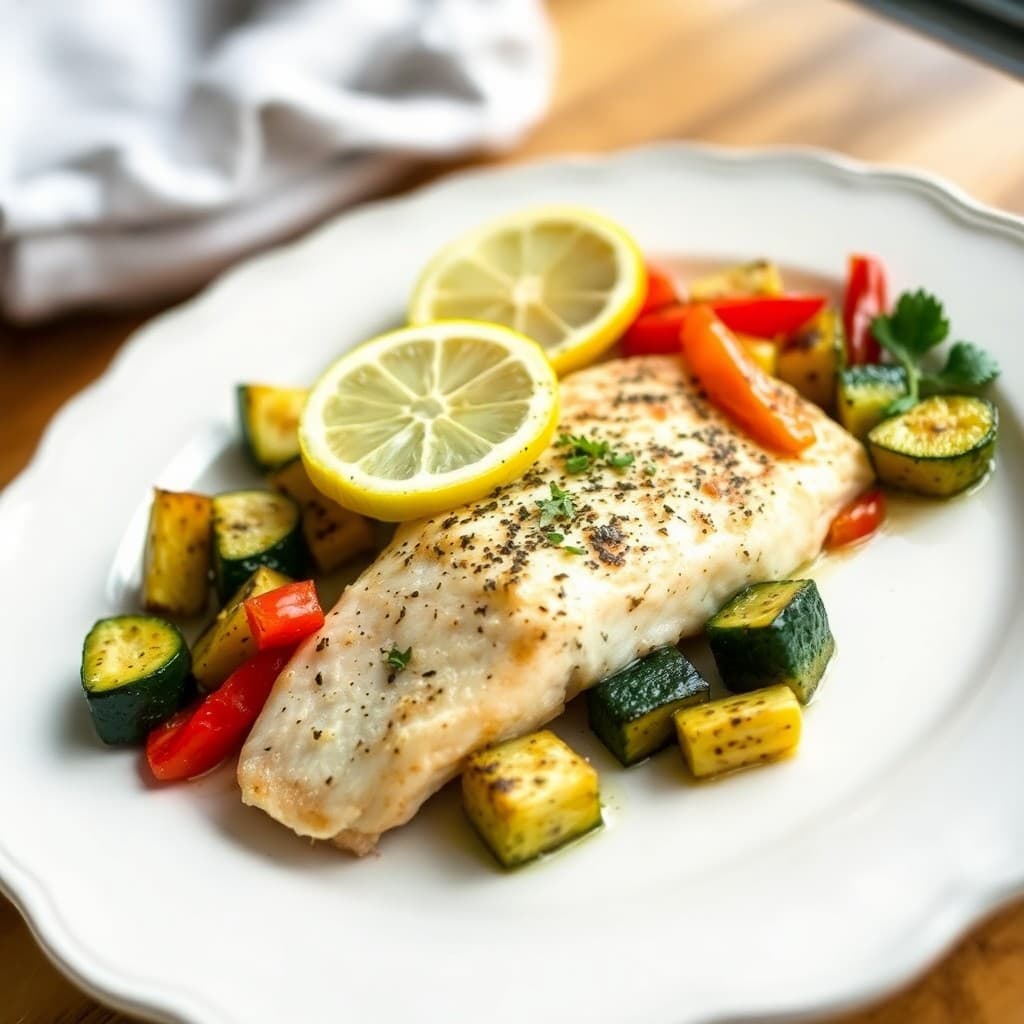 Lemon Herb Baked Tilapia with Roasted Zucchini Medley
