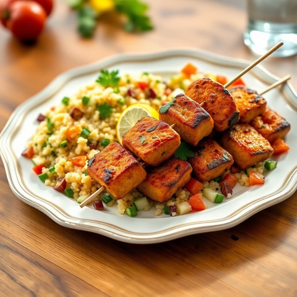 Moroccan Lemon Chicken Skewers with Couscous Tabbouleh