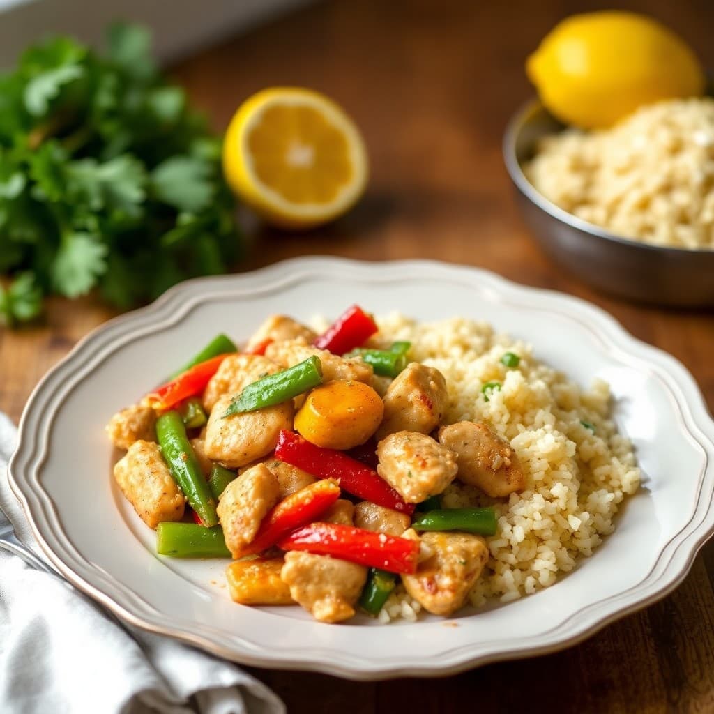 Zesty Lemon Chicken Stir-Fry with Ginger Garlic Rice