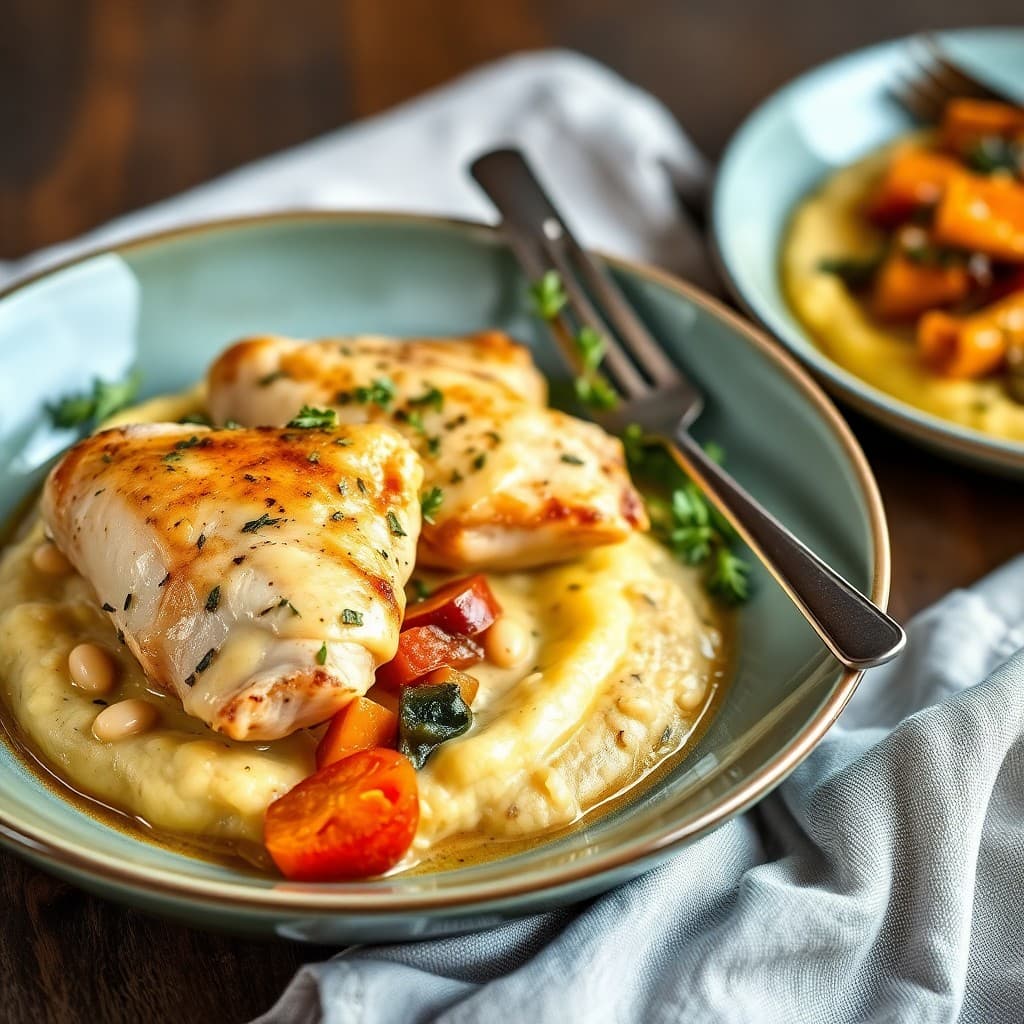 Provençal Herb-Roasted Chicken with Creamy Polenta & Caramelized Root Vegetables