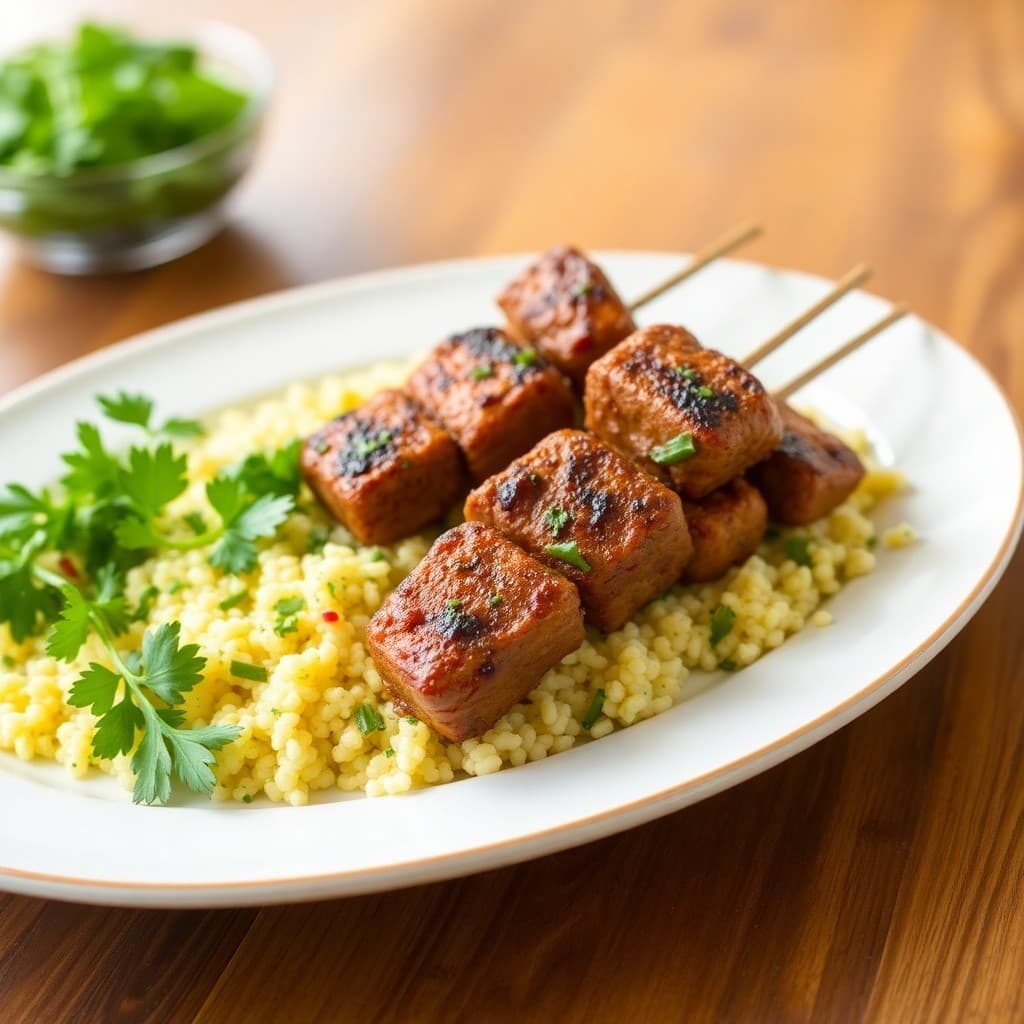 Grilled Moroccan Lamb Kebabs with Lemon Herb Couscous