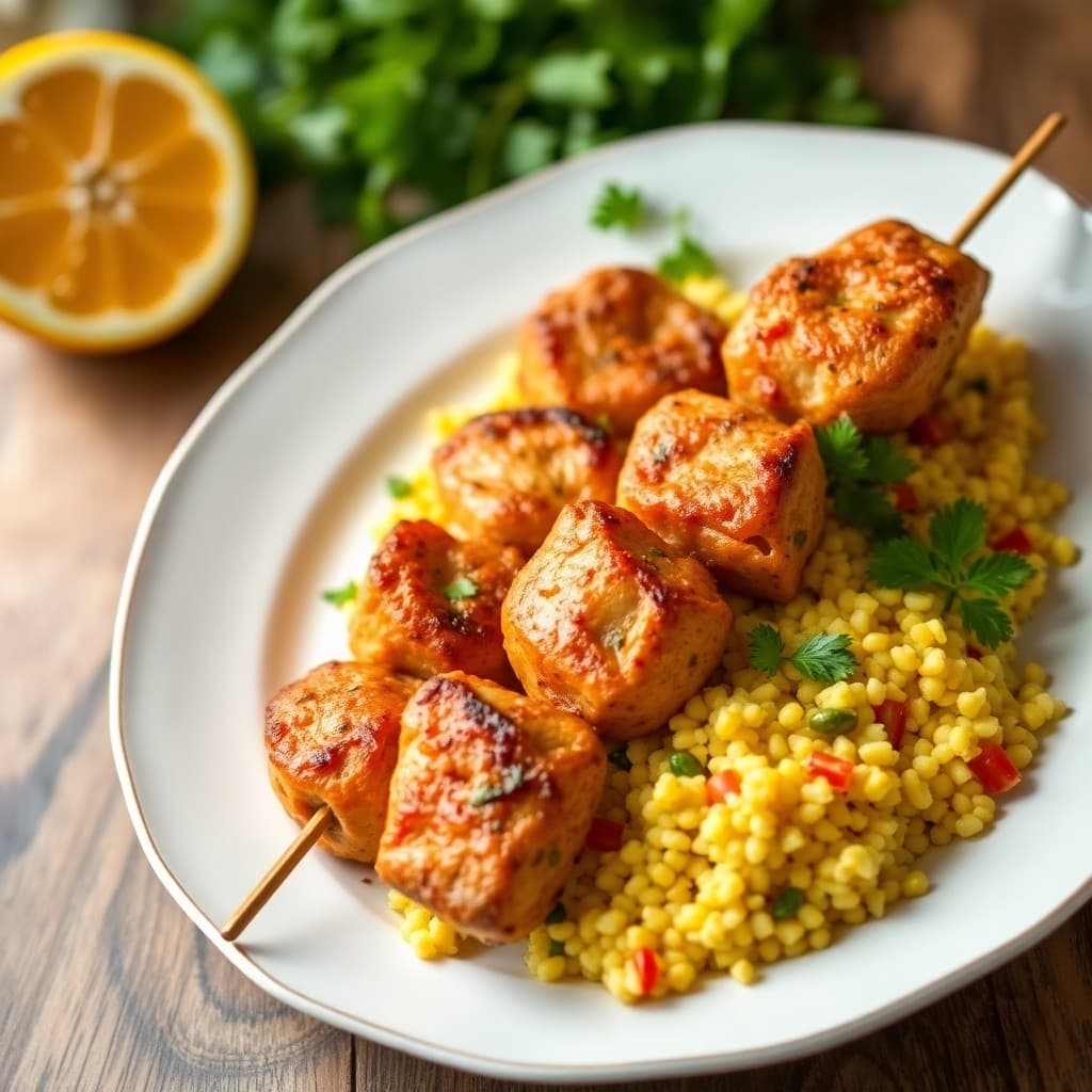 Moroccan Chicken Skewers with Citrus Couscous