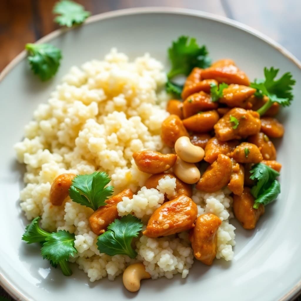 Spicy Cashew Chicken Stir-Fry with Cauliflower Rice