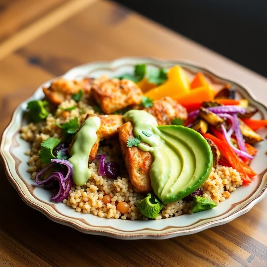 Peruvian Chicken Quinoa Bowls with Roasted Veggies