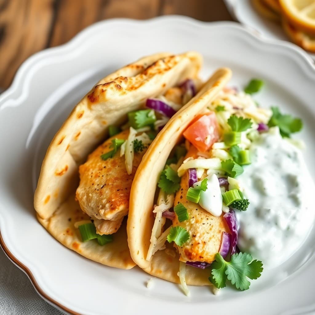 Lemon Garlic Chicken Pitas with Tzatziki Slaw