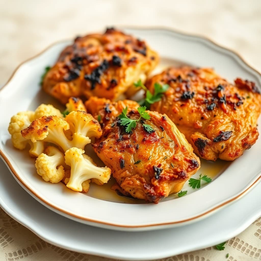 Roasted Cauliflower and Chicken Thighs