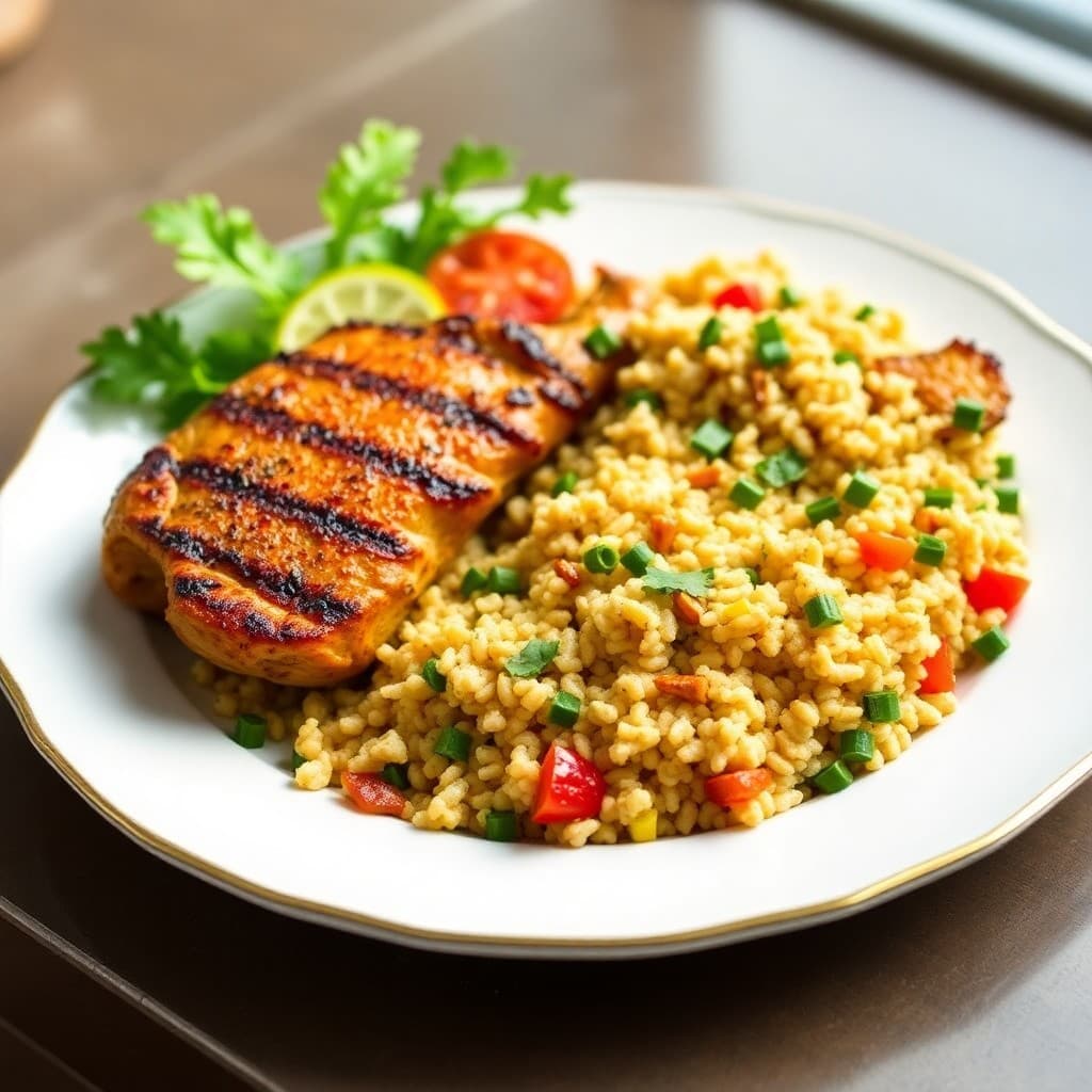 Grilled Moroccan Spiced Chicken with Roasted Vegetable Couscous