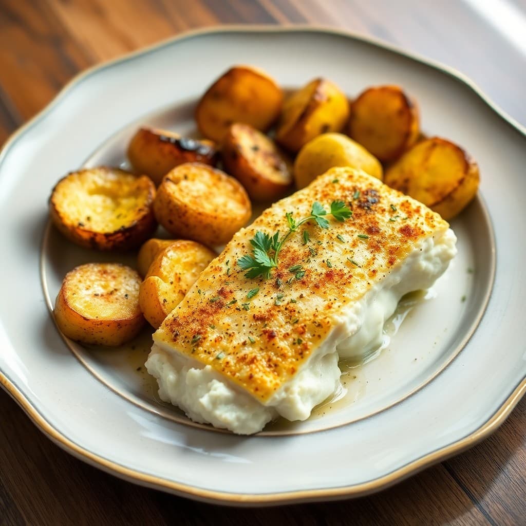 Greek-Inspired Baked Cod with Roasted Lemon Potatoes