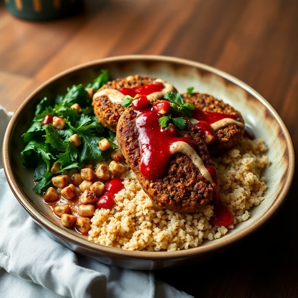Turkish Lentil & Walnut Köfte with Pomegranate-Tahini Sauce