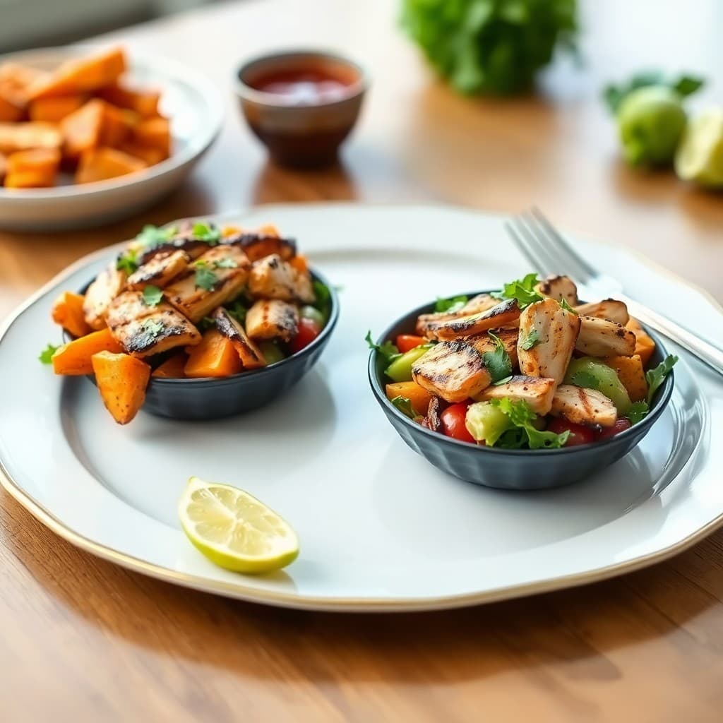 Cilantro Lime Chicken Bowls with Roasted Sweet Potatoes