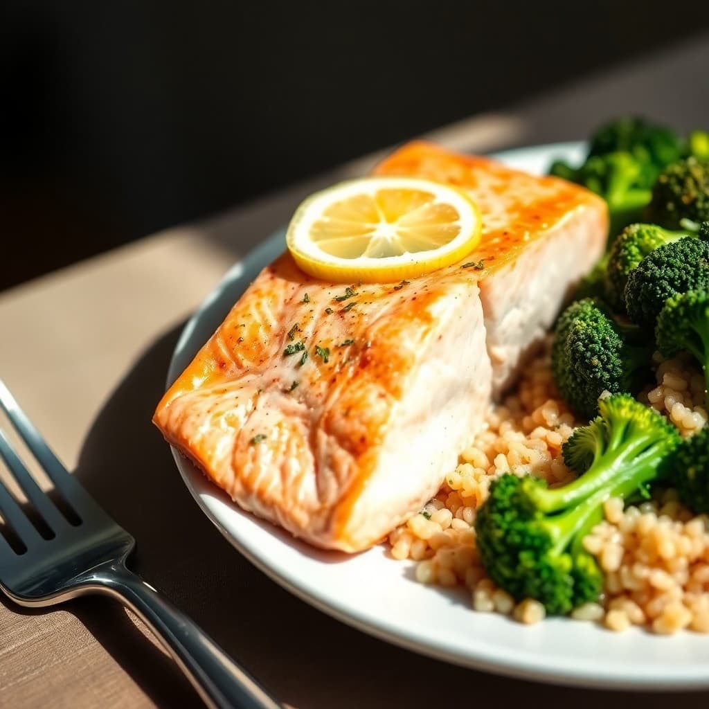 Lemon Baked Salmon with Roasted Broccoli and Quinoa