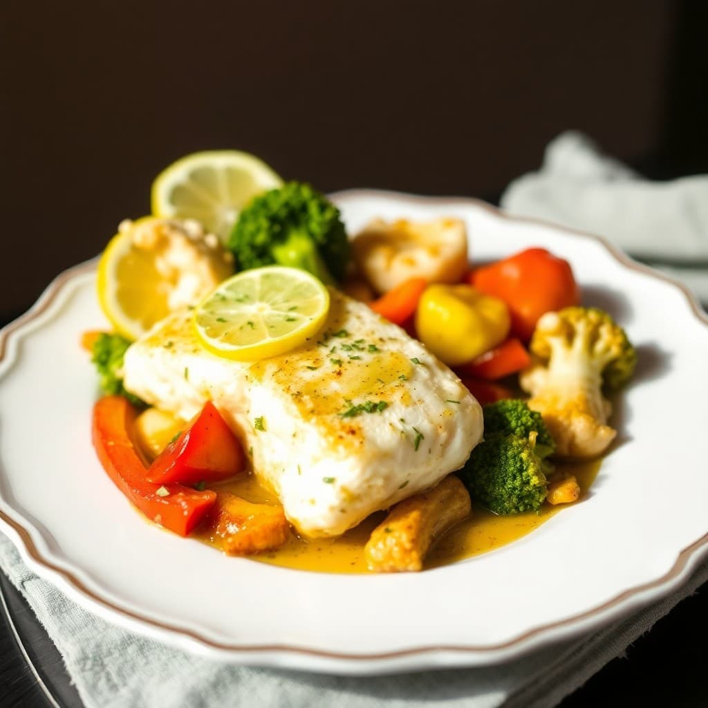 Zesty Lemon-Garlic Baked Cod with Roasted Vegetables