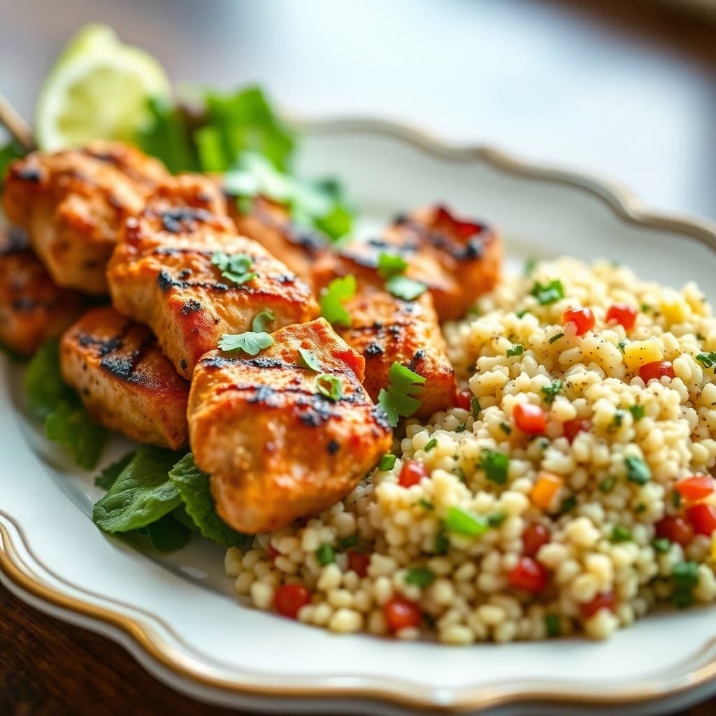 Moroccan Spiced Chicken Skewers with Herbed Couscous