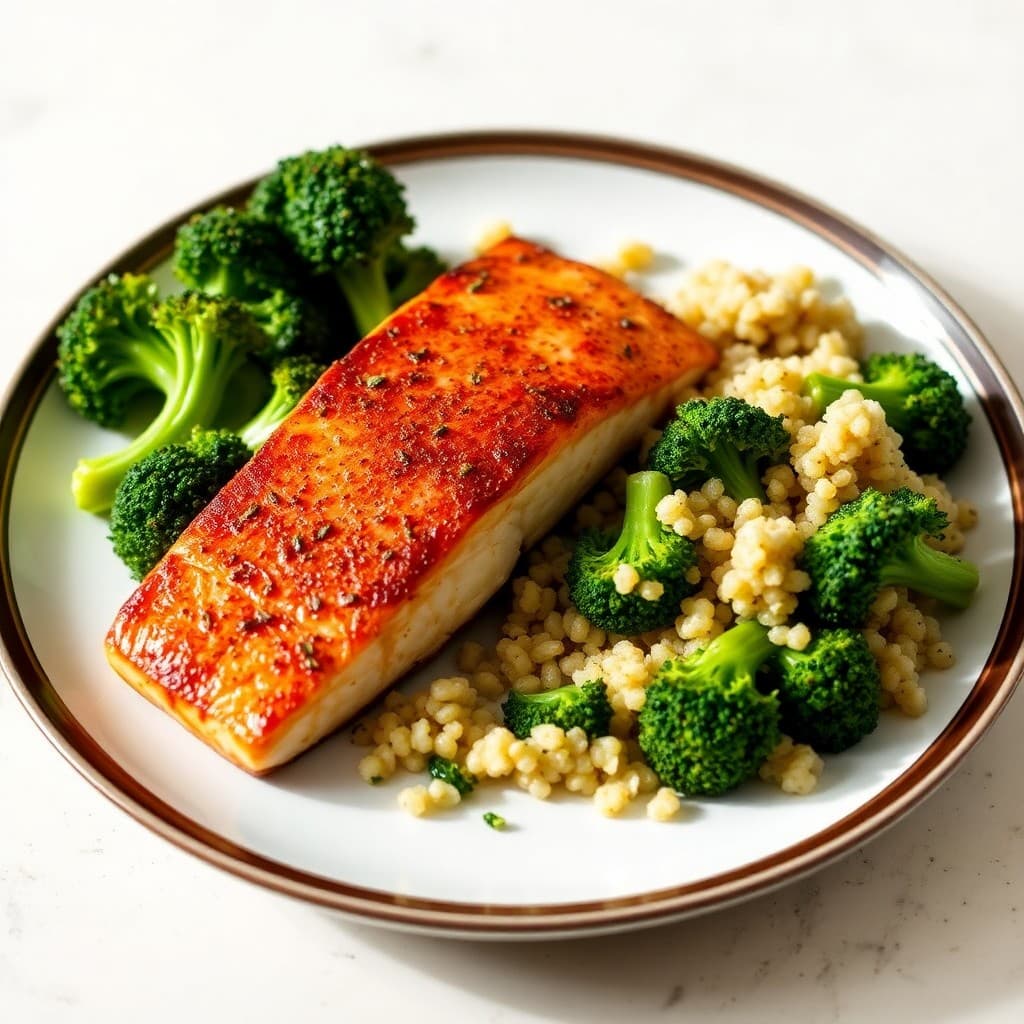 Seared Ginger-Garlic Salmon with Roasted Broccoli and Quinoa