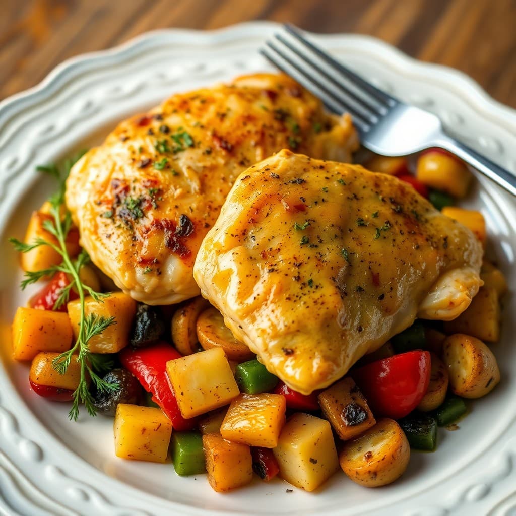 Zesty Lemon Garlic Chicken with Roasted Mediterranean Veggies