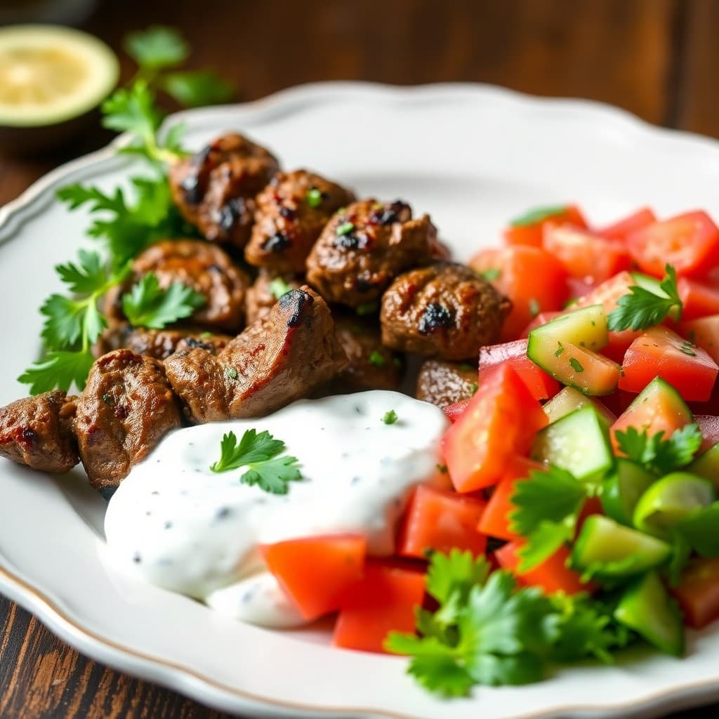 Greek Lamb Souvlaki with Tzatziki Salad