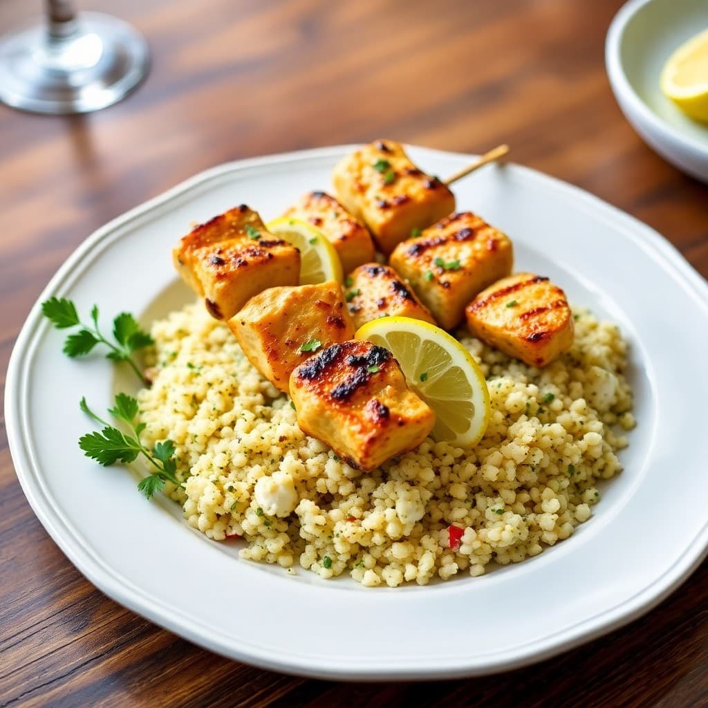 Zesty Lemon Chicken Skewers with Herbed Couscous
