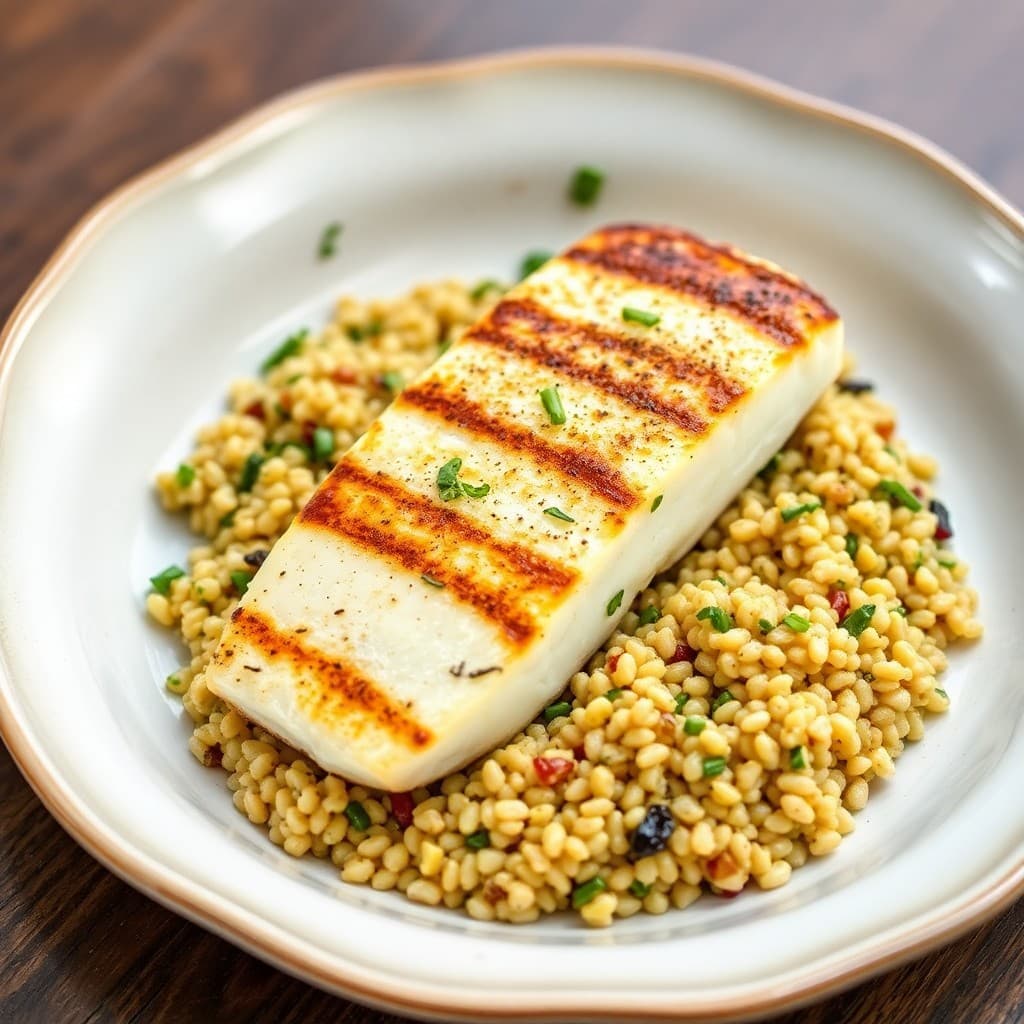 Grilled Mediterranean Halibut with Lemon-Herb Quinoa