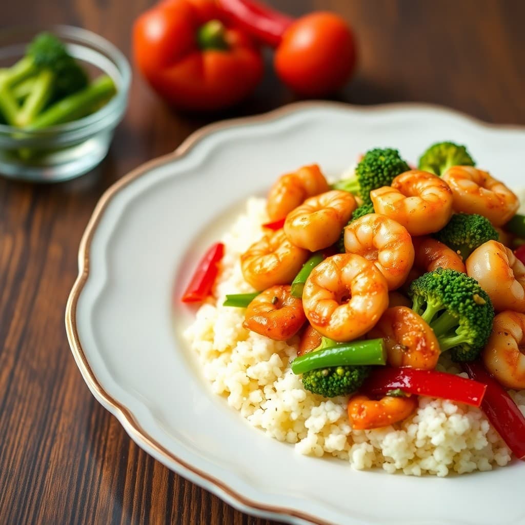 Spicy Garlic Shrimp Stir-Fry with Cauliflower Rice