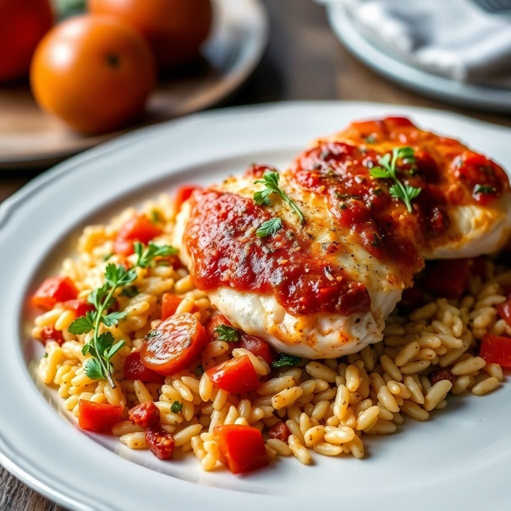 Provençal Baked Chicken with Roasted Vegetable Orzo