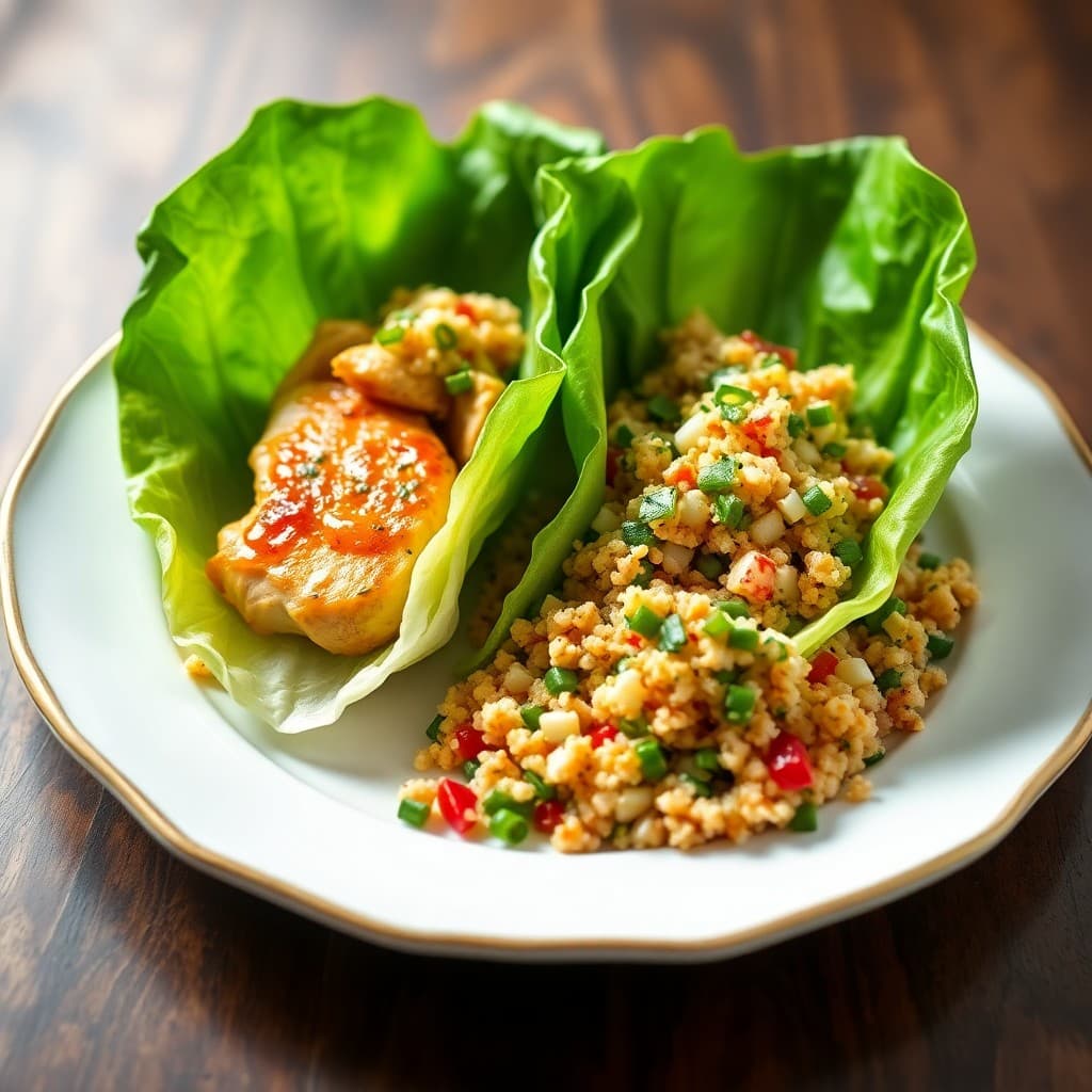 Lemon Garlic Chicken Lettuce Wraps with Quinoa Tabbouleh
