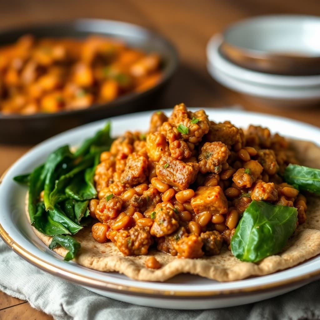 Ethiopian Spiced Lentil & Tempeh Wat with Injera