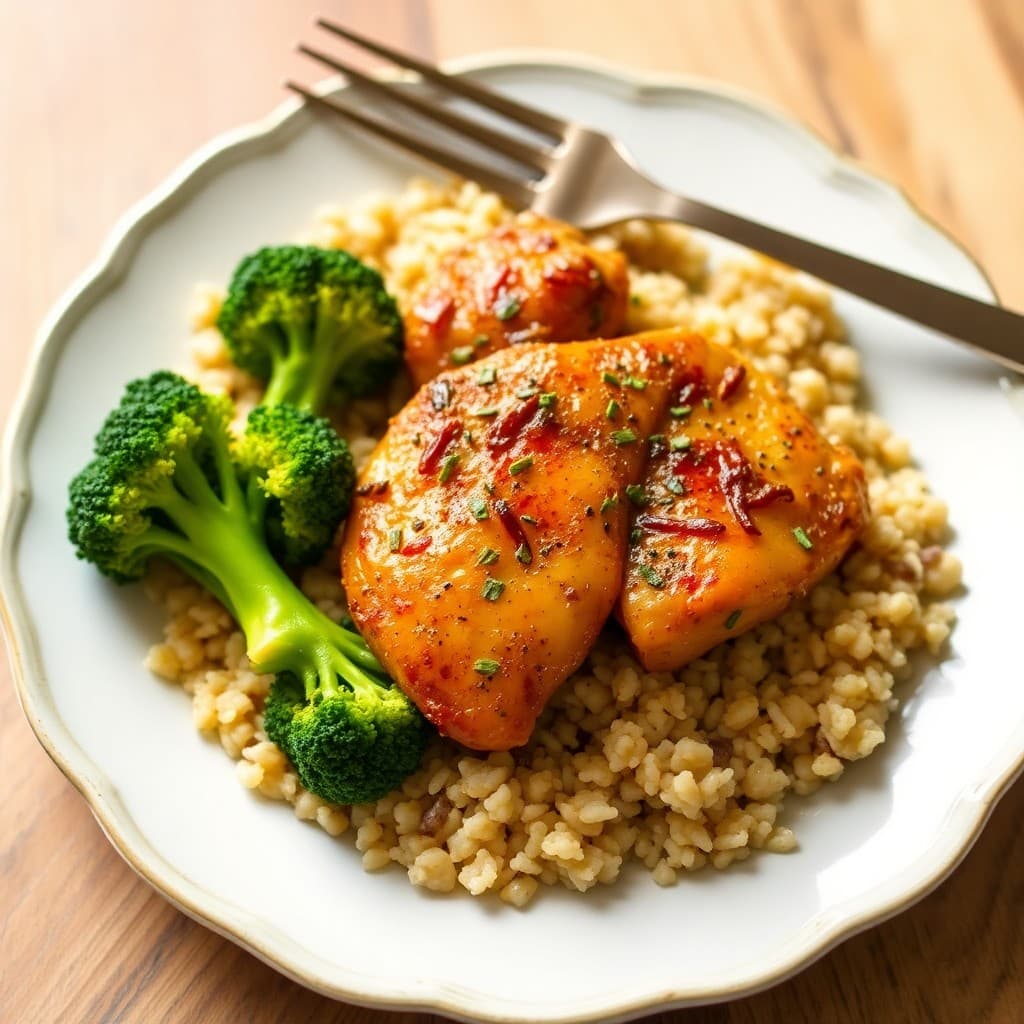 Sizzling Garlic Ginger Chicken with Roasted Broccoli and Quinoa