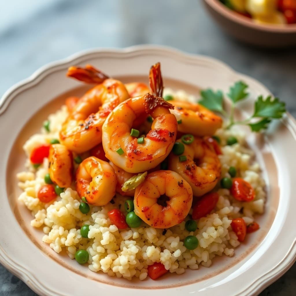 Spicy Garlic Shrimp with Cauliflower Fried Rice