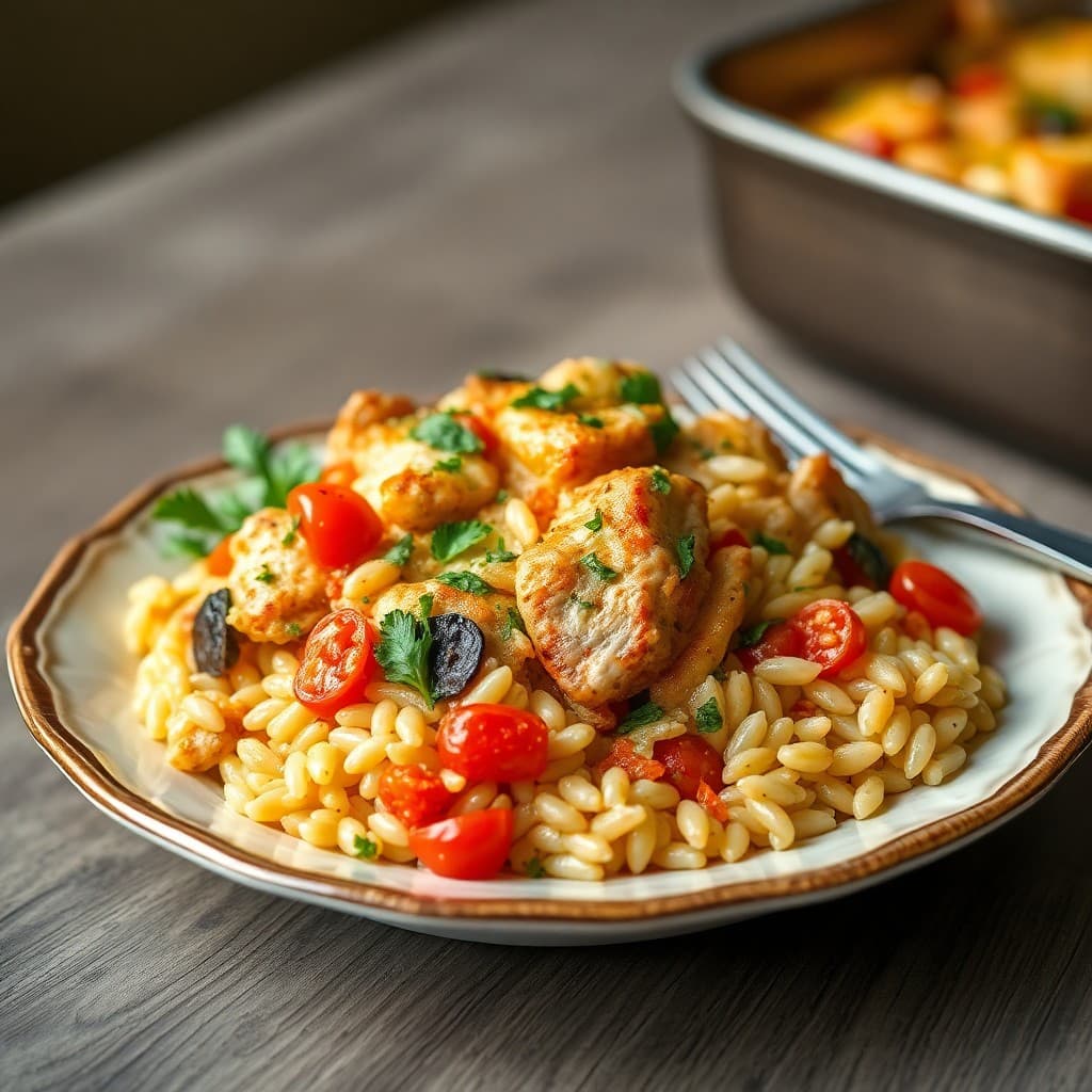 Mediterranean Chicken Orzo Bake
