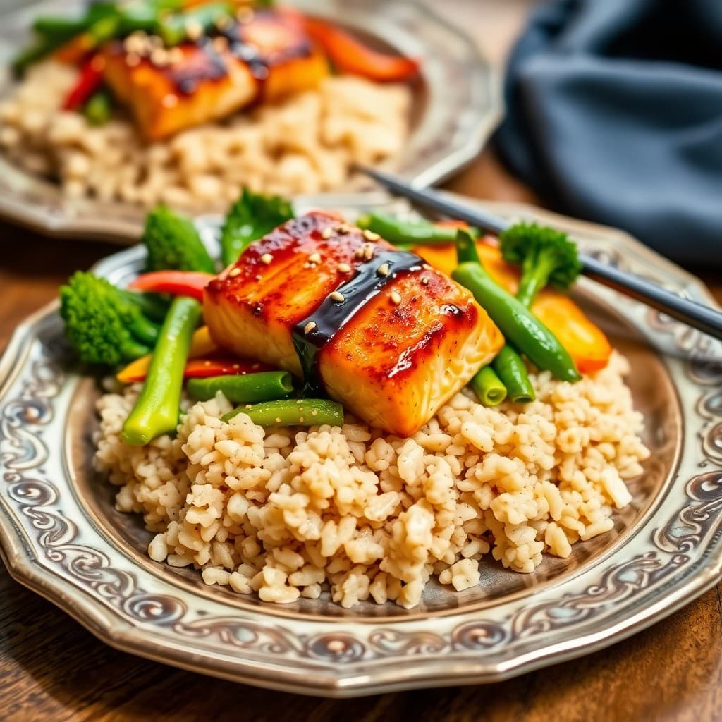 Miso Glazed Salmon Bowls with Sesame Sautéed Veggies