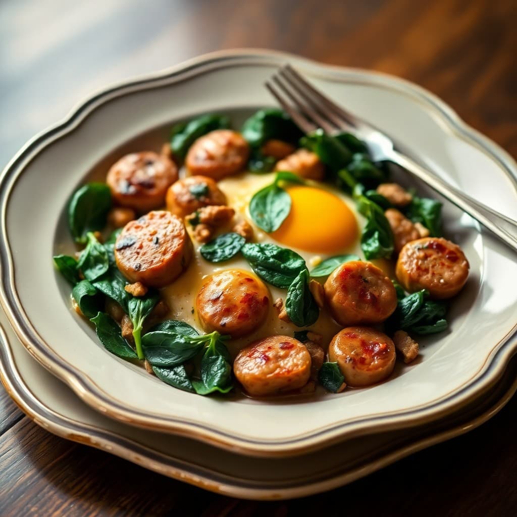 Keto Breakfast Skillet with Sausage and Spinach