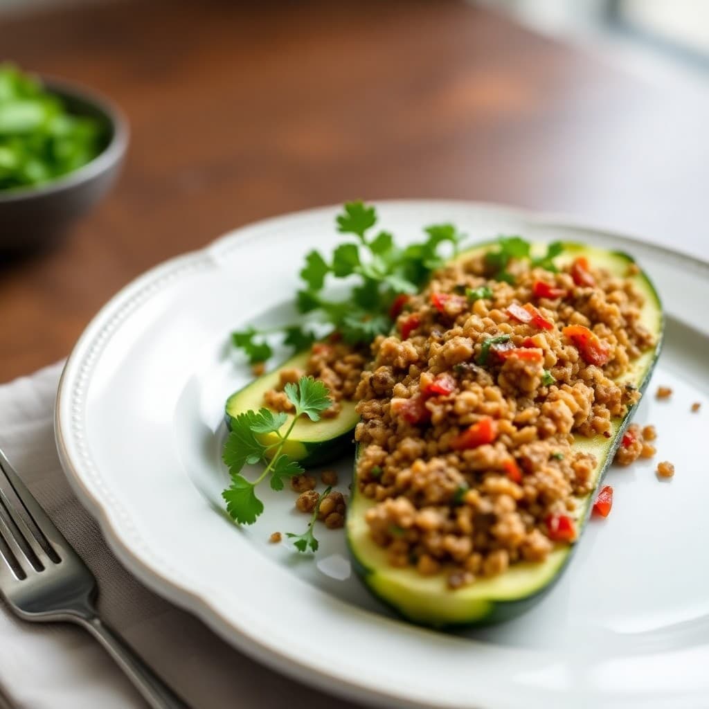 Lentil and Quinoa Stuffed Zucchini Boats