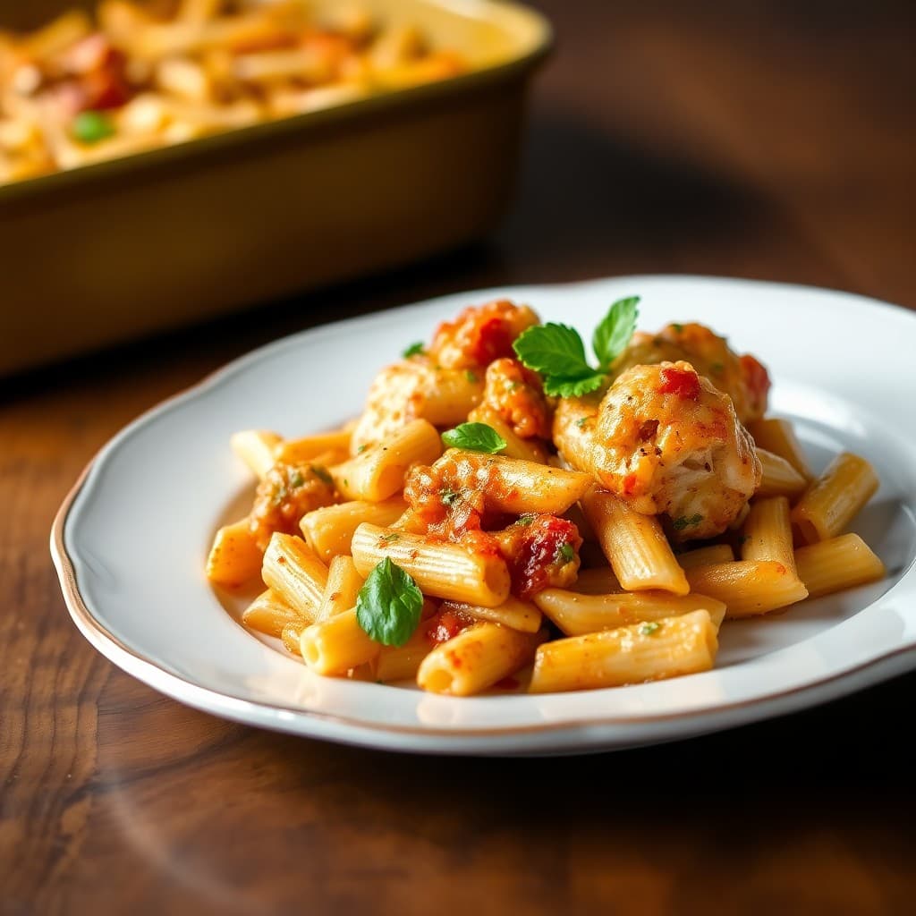 Zesty Balsamic Chicken Penne Bake
