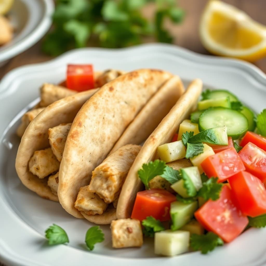 Zesty Lemon Herb Chicken Pitas with Cucumber Salad
