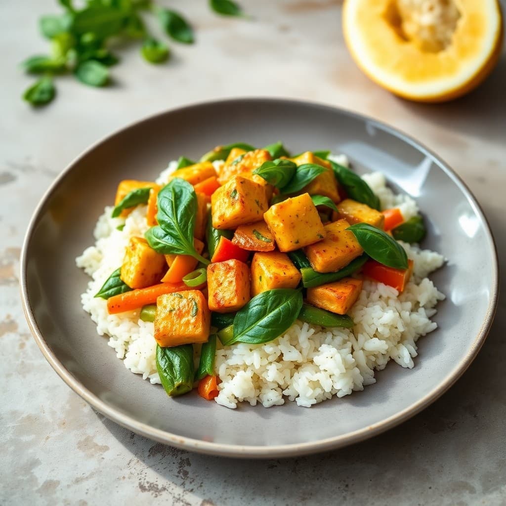 Thai Green Curry Tempeh Stir-Fry with Coconut Jasmine Rice