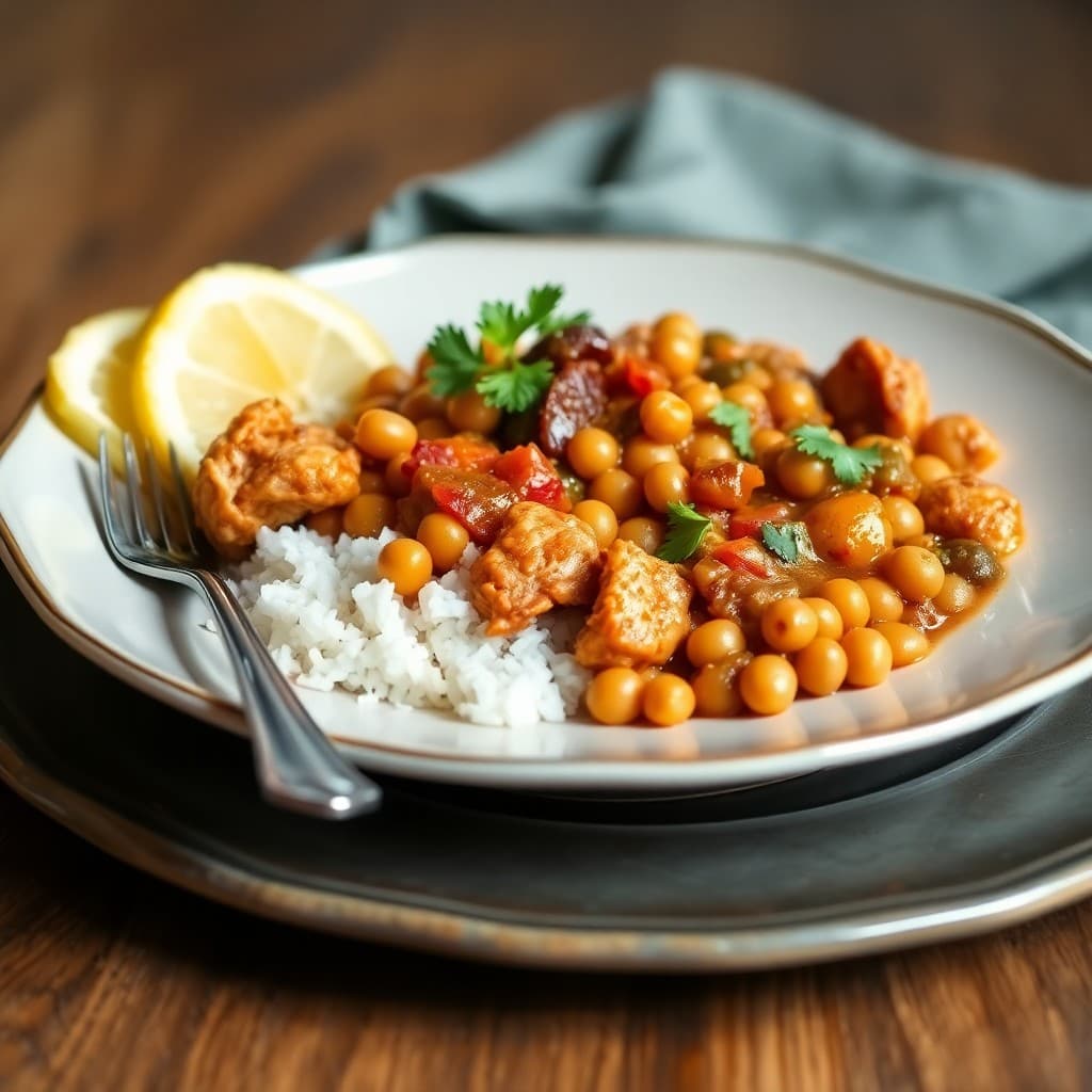 Spicy Moroccan Chicken Stew with Garbanzo Beans