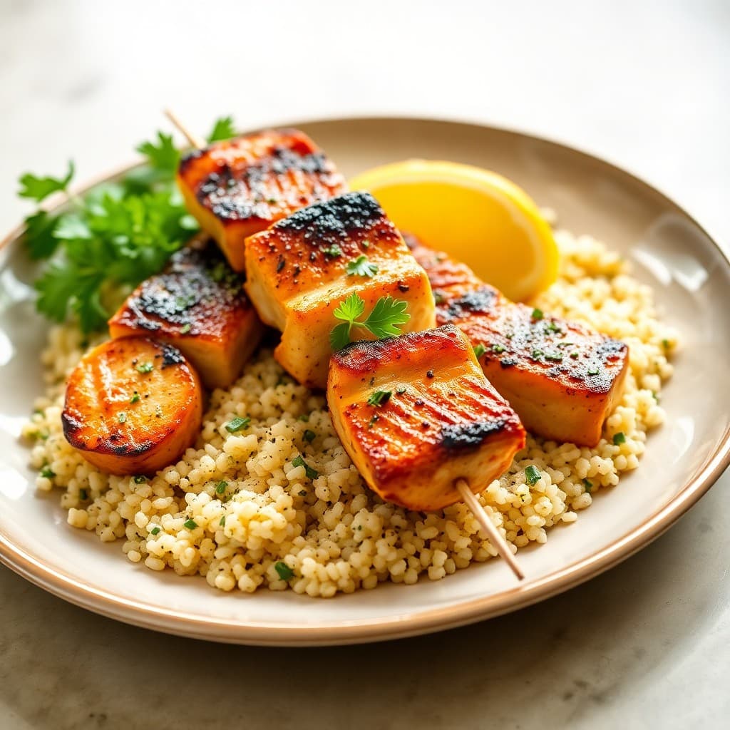 Mediterranean Chicken Skewers with Lemon Herb Quinoa