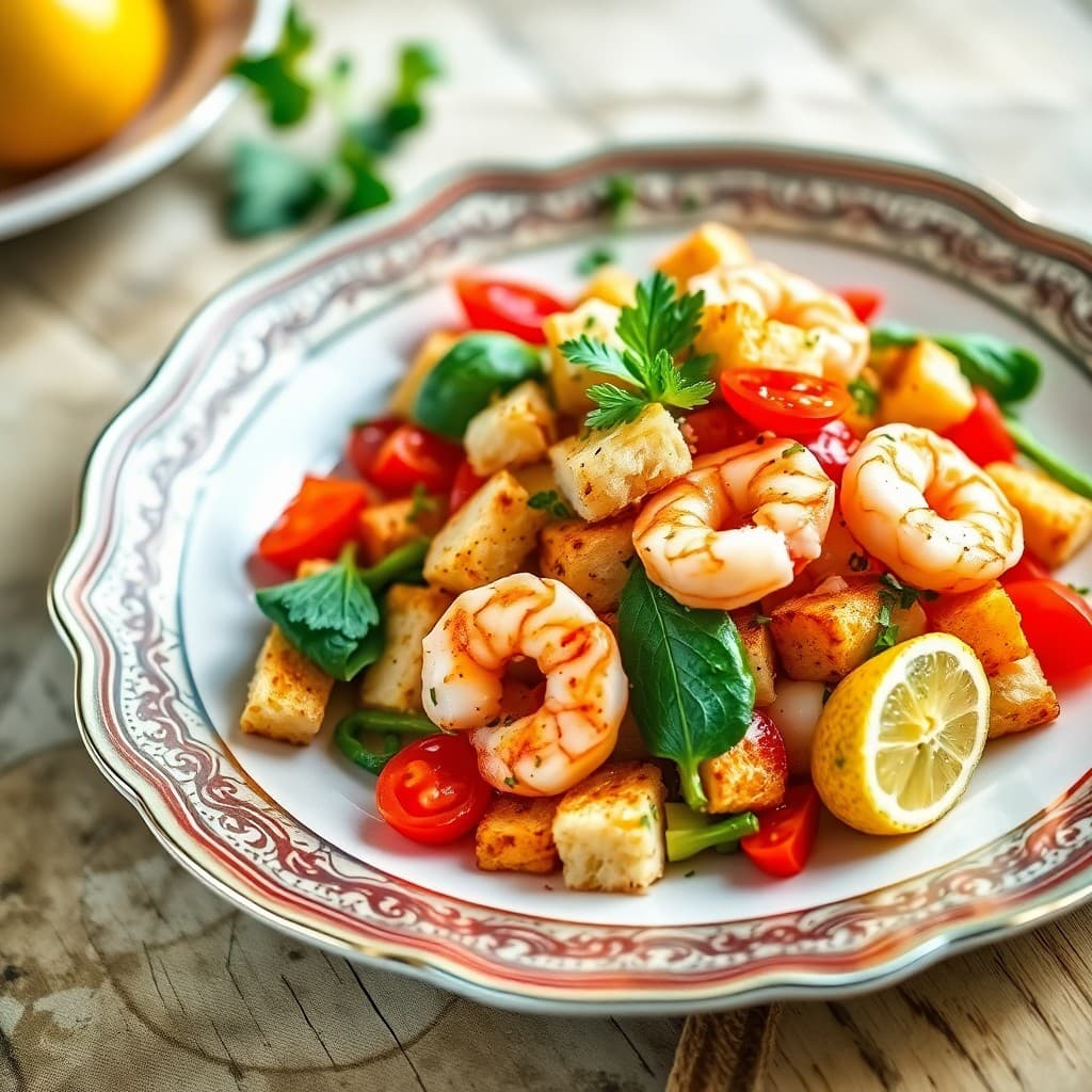 Mediterranean Shrimp Panzanella Salad