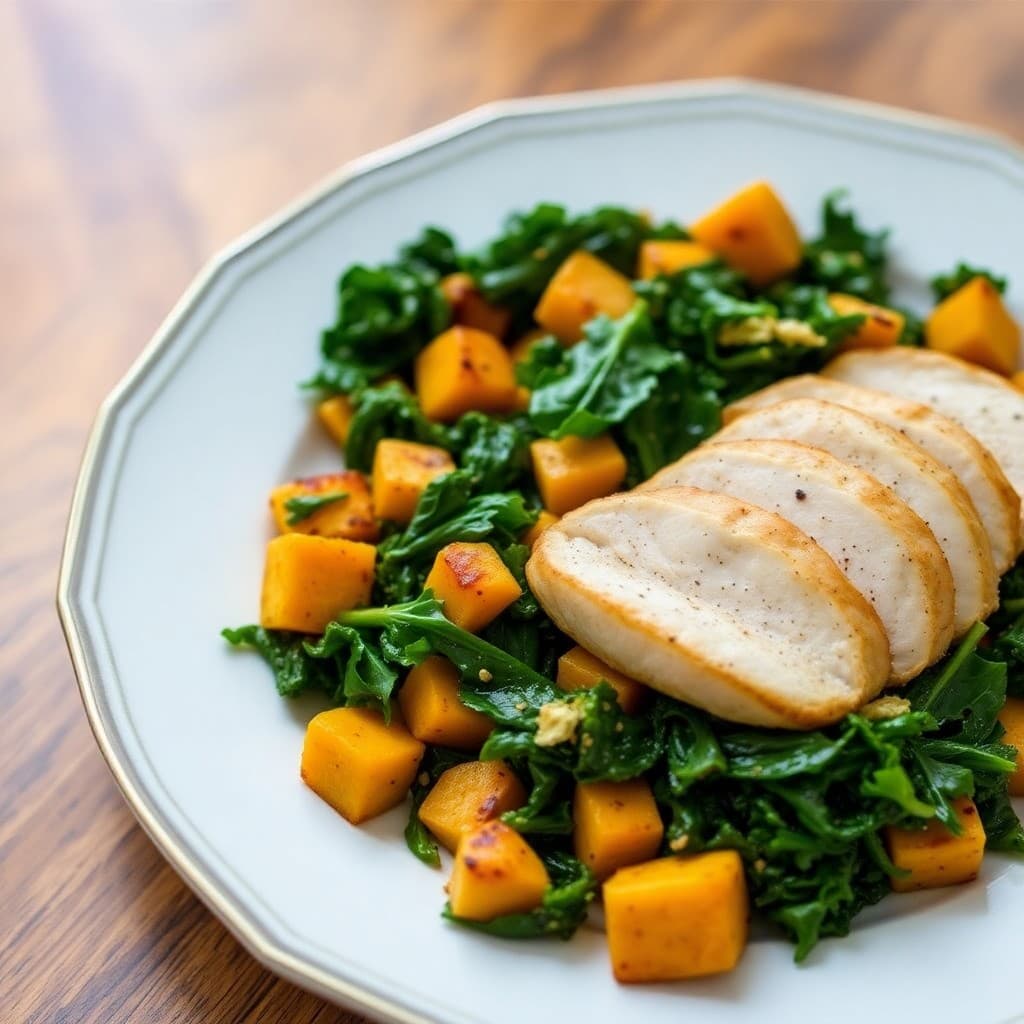 Roasted Butternut Squash and Kale Salad with Grilled Chicken