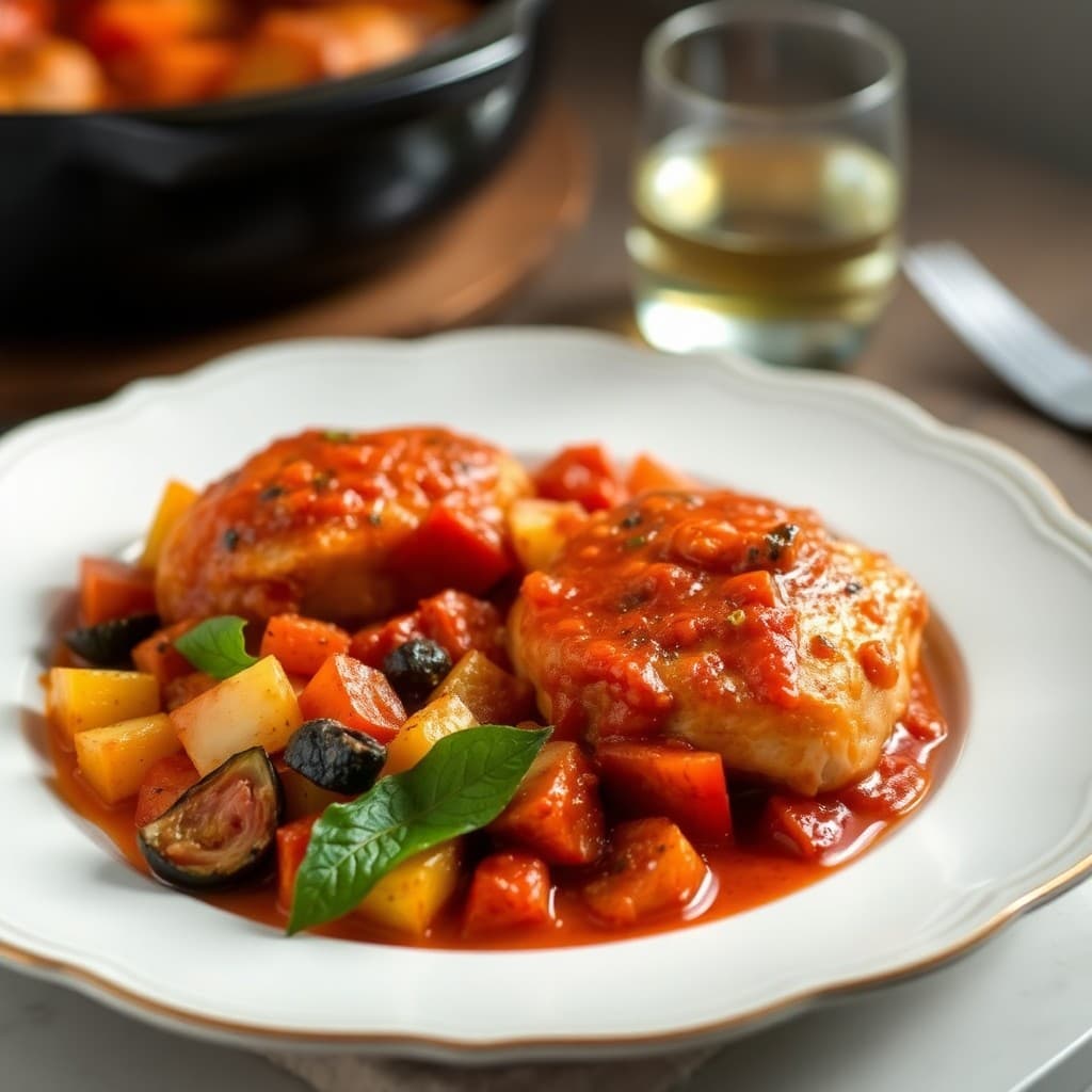 Tuscan Chicken Cacciatore with Roasted Vegetable Medley