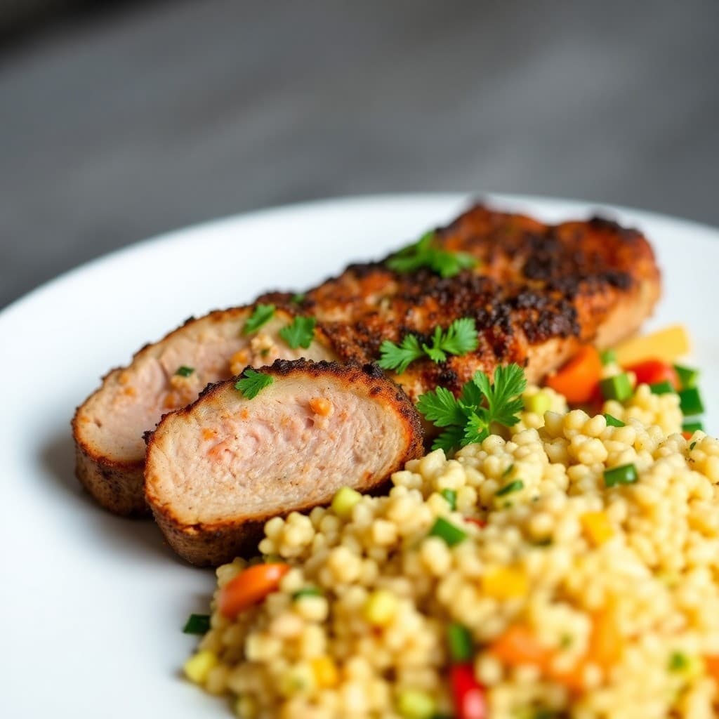 Moroccan Spiced Pork Tenderloin with Roasted Veggie Couscous