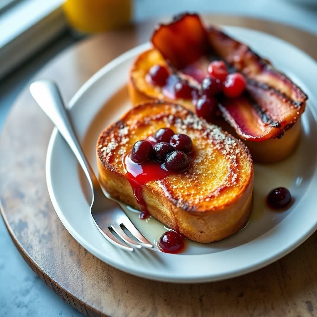 French Toast Crème Brûlée with Maple-Glazed Bacon & Berry Compote