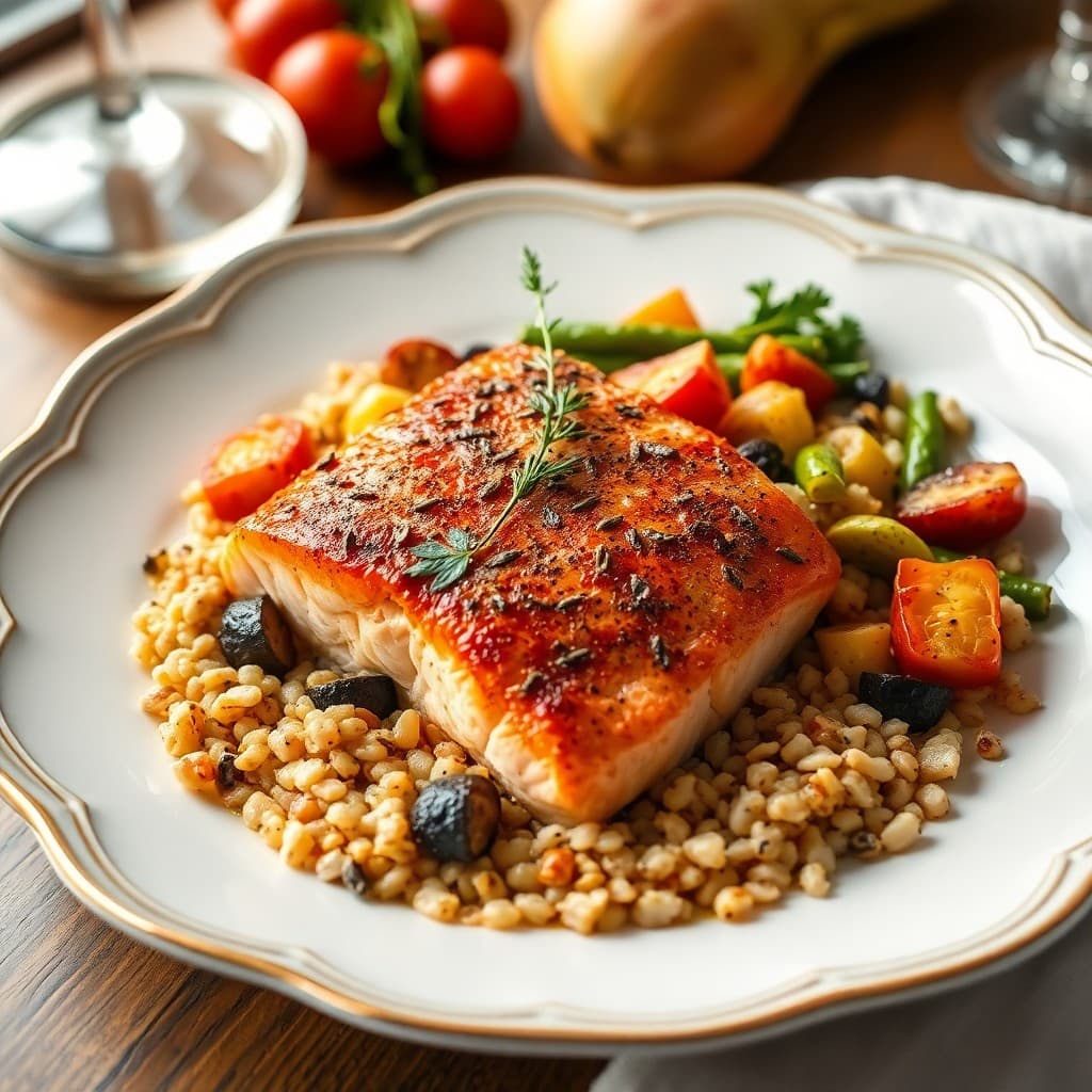 Mediterranean Baked Salmon with Roasted Vegetables