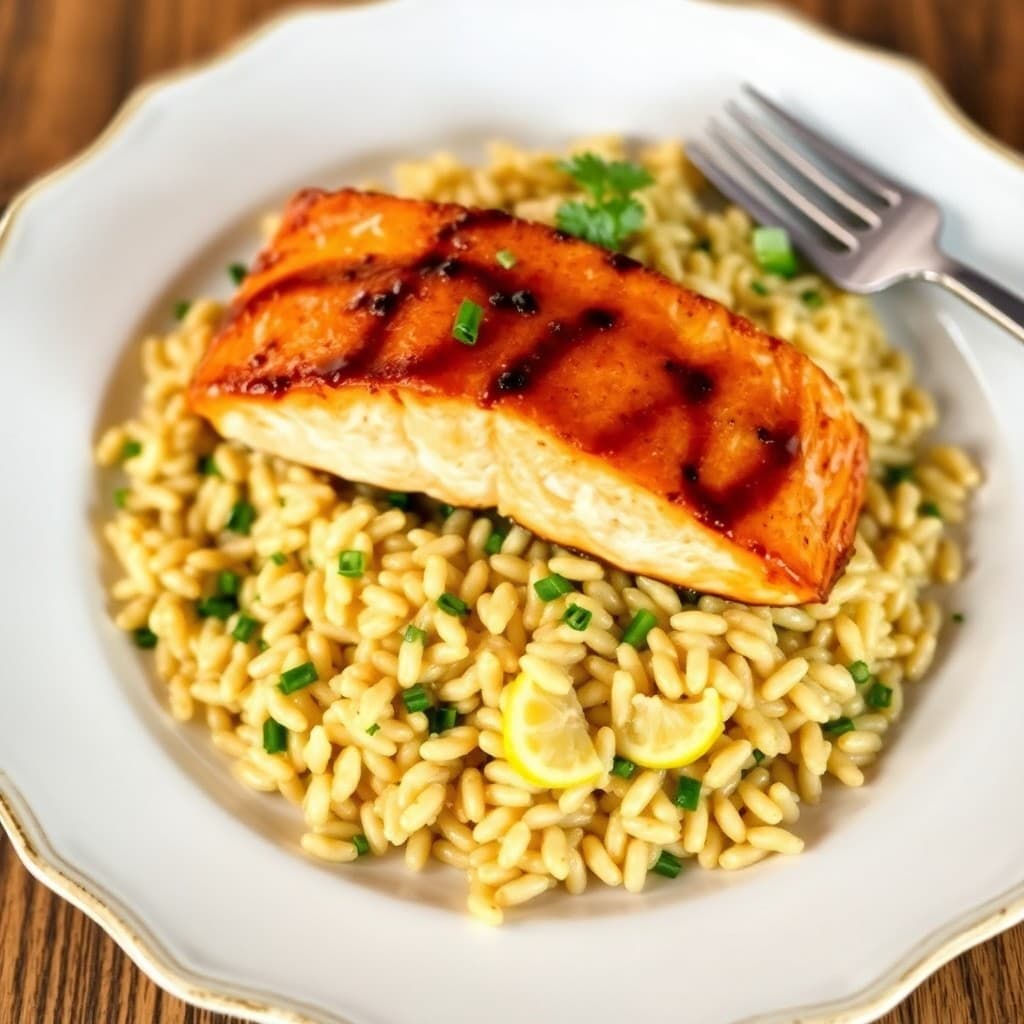 Balsamic Glazed Salmon with Lemon Herb Orzo