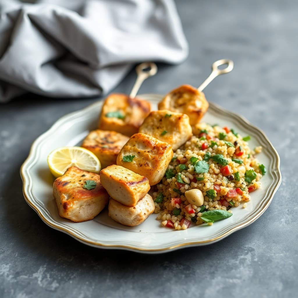 Lemon Herb Chicken Skewers with Mediterranean Quinoa Salad