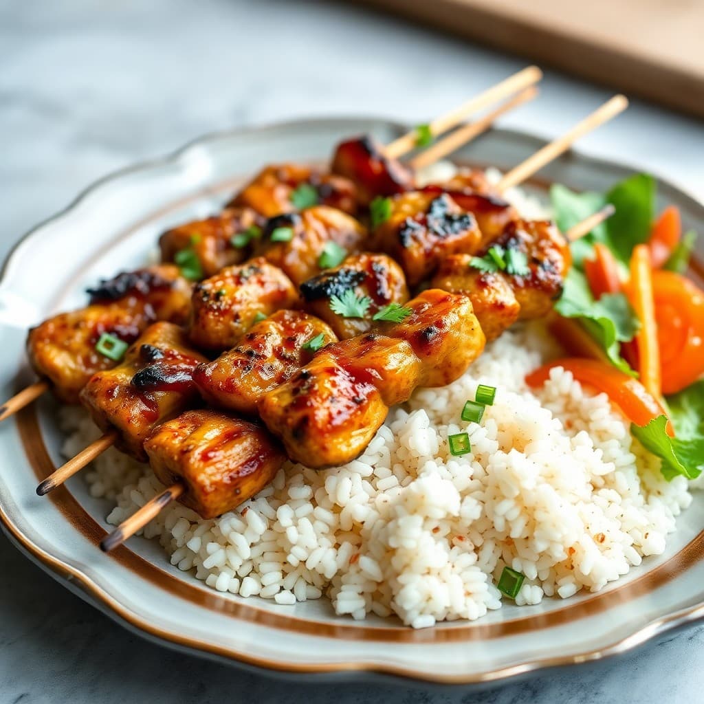 Vietnamese Lemongrass Chicken Skewers with Coconut Rice